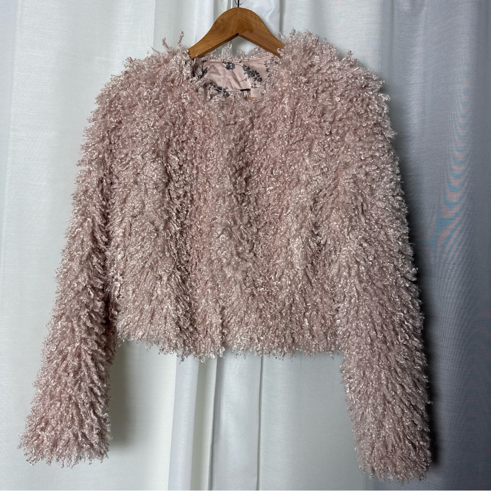Free People Cream and Gray Floral Jacket